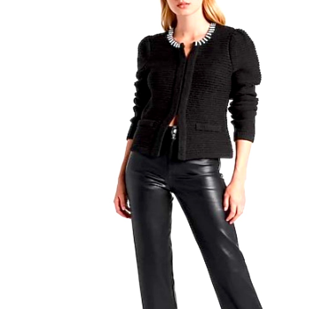 NWT Express Pearl Collar Trim Knit Sweater Jacket w/ Puff Sleeves Size: XS
